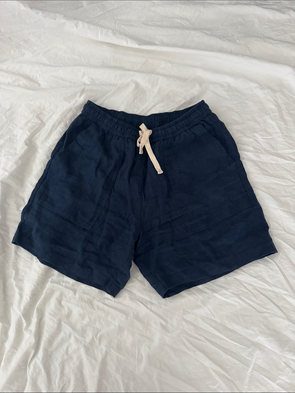 SUAY Sew Shop Navy Drawstring Linen Shorts
